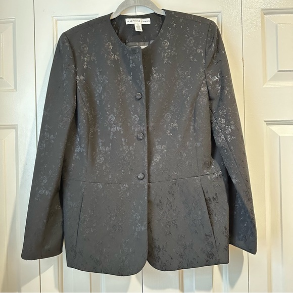 Josephine Chaus Elegant Black Floral Jacquard Blazer Size 12 - Picture 1 of 8